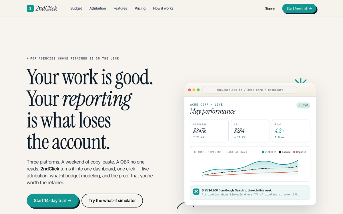 2ndClick.io homepage